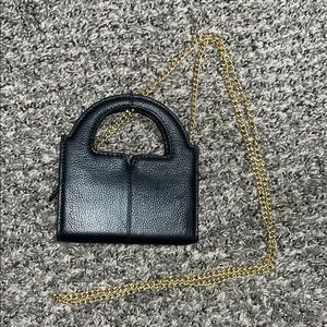 Vince Camuto Black Pebbled Mini Bag with Gold Chain